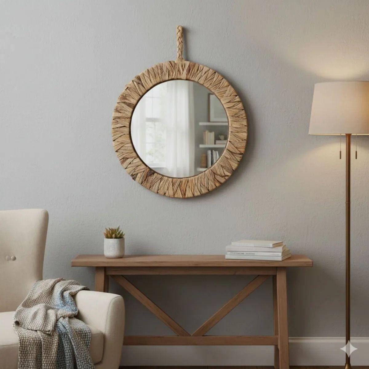 Espejo Decorativo Pared Estilo Boho Efecto Fibra Tejida Jhn-9