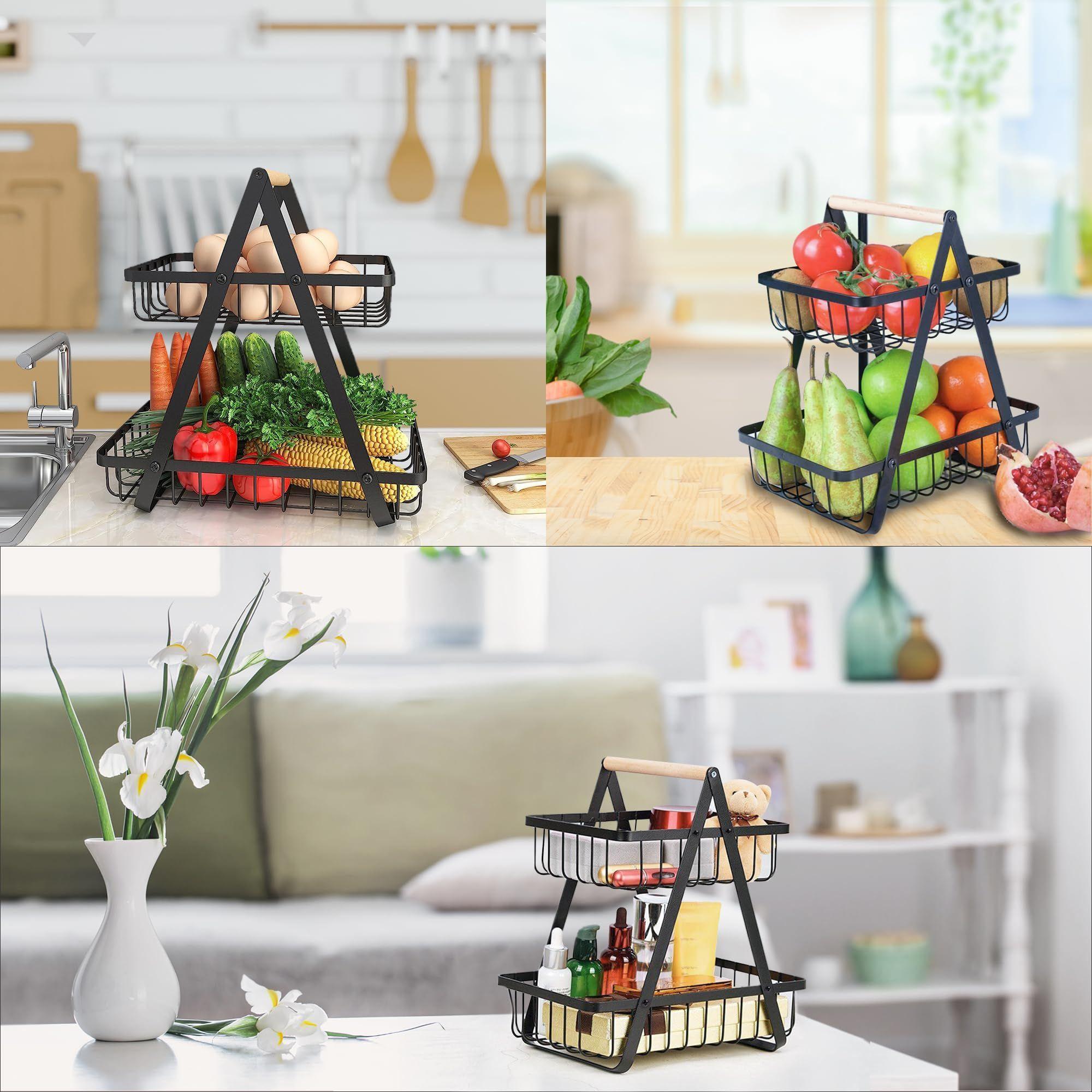 Cesta 2 Nivel Fruta Soporte Cuenco Bandeja Mostrador Rondon-7