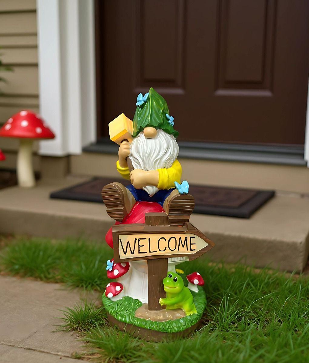 Figura Decorativa Gnomo Jardín Adorno Iluminado Solar Jhn-4