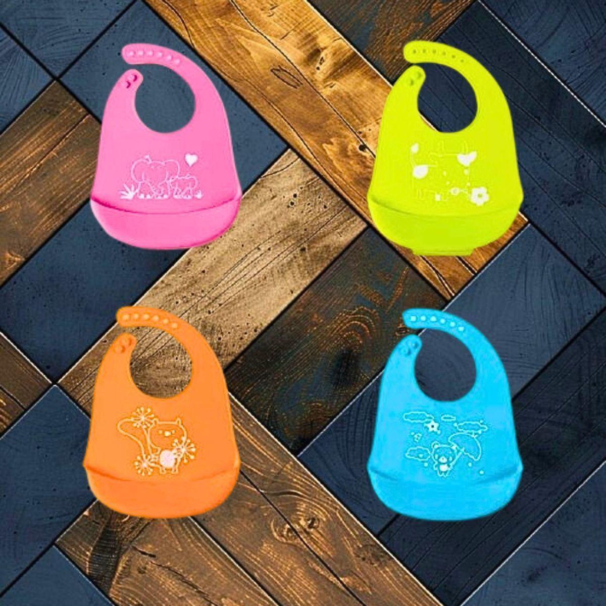 Set 4 Baberos Impermeables Silicona Antiderrame Bebes Lau-4