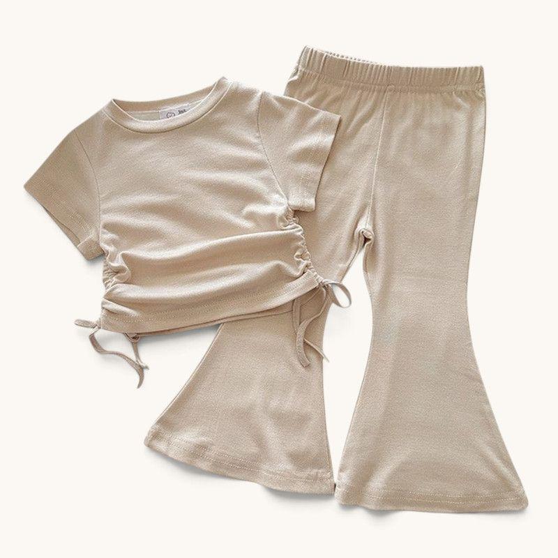 Conjunto De Polera + Pantalon De Pata Ancha Para Niñas Primavera Verano-0