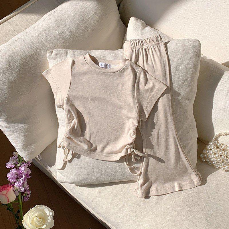 Conjunto De Polera + Pantalon De Pata Ancha Para Niñas Primavera Verano-1
