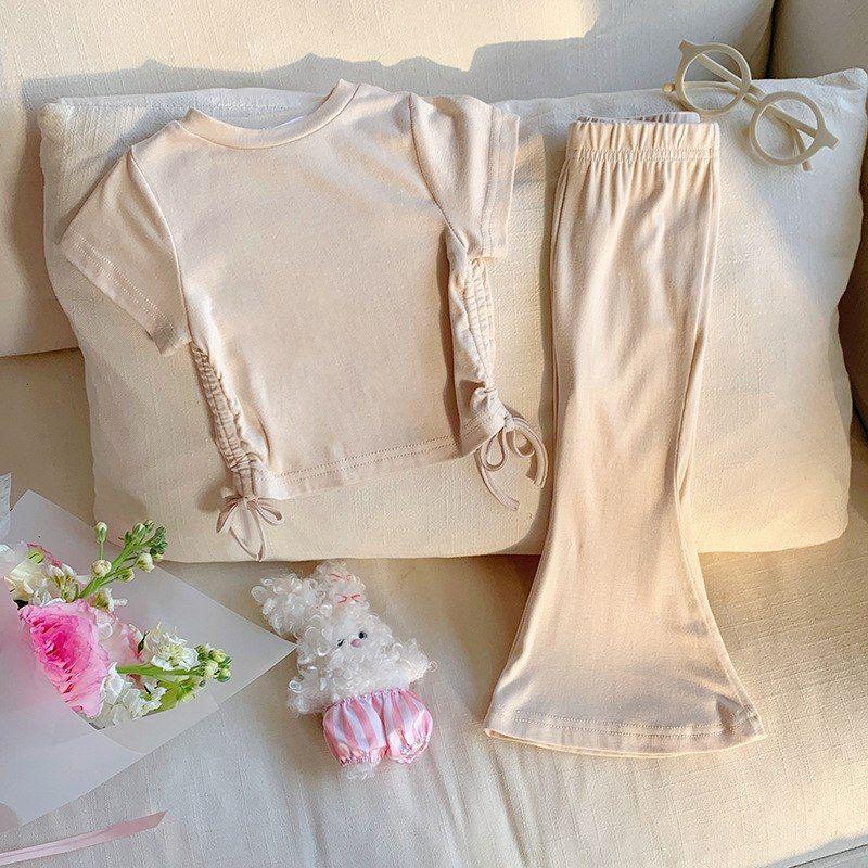 Conjunto De Polera + Pantalon De Pata Ancha Para Niñas Primavera Verano-3