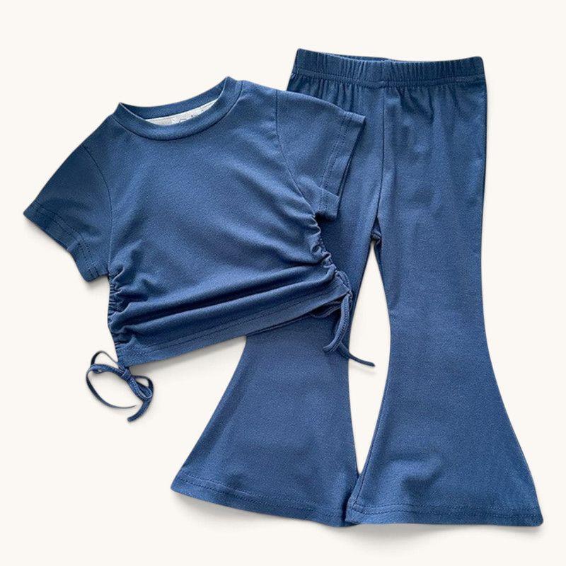 Conjunto De Polera + Pantalon De Pata Ancha Para Niñas Primavera Verano-0