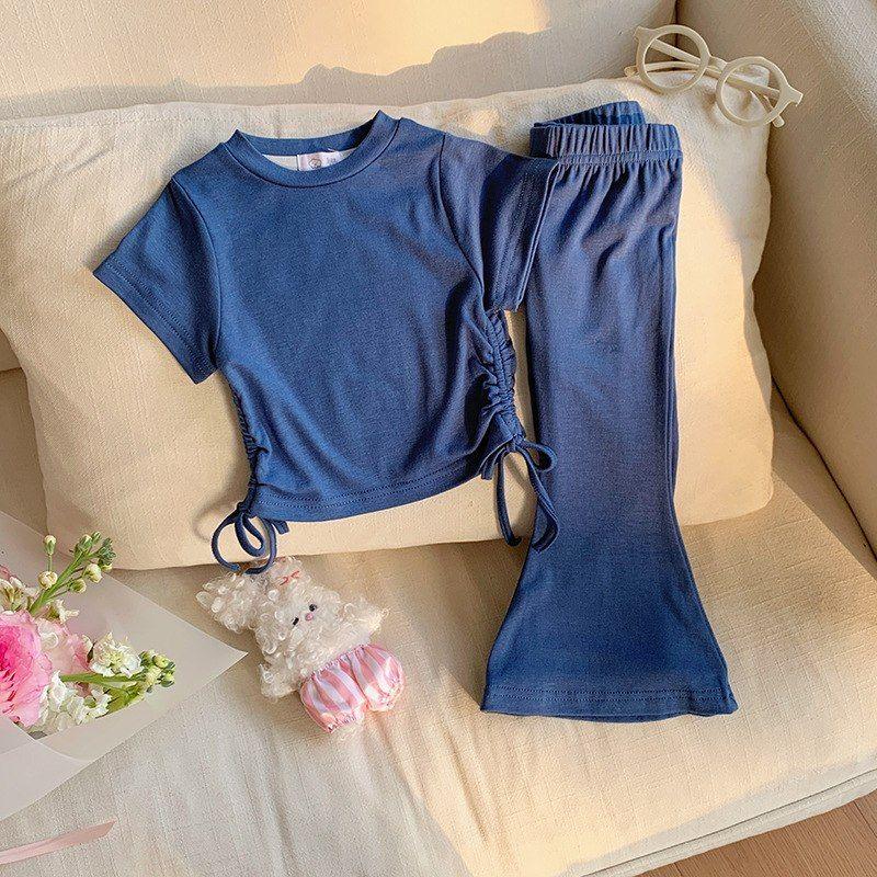 Conjunto De Polera + Pantalon De Pata Ancha Para Niñas Primavera Verano-3