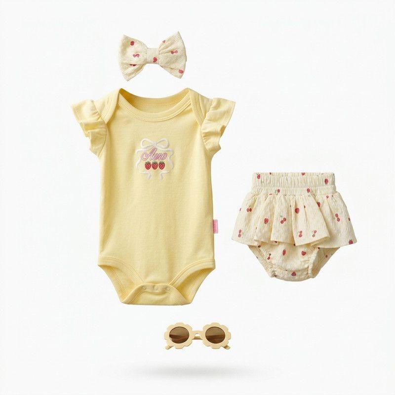 Conjunto De 4 Prendas Para Niña Body Y Calzon + Diadema Y Lentes Primavera Verano-3