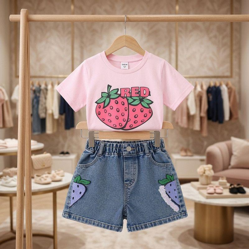 Conjunto De Polera + Short De Mezclilla Para Niñas Primavera Verano-1