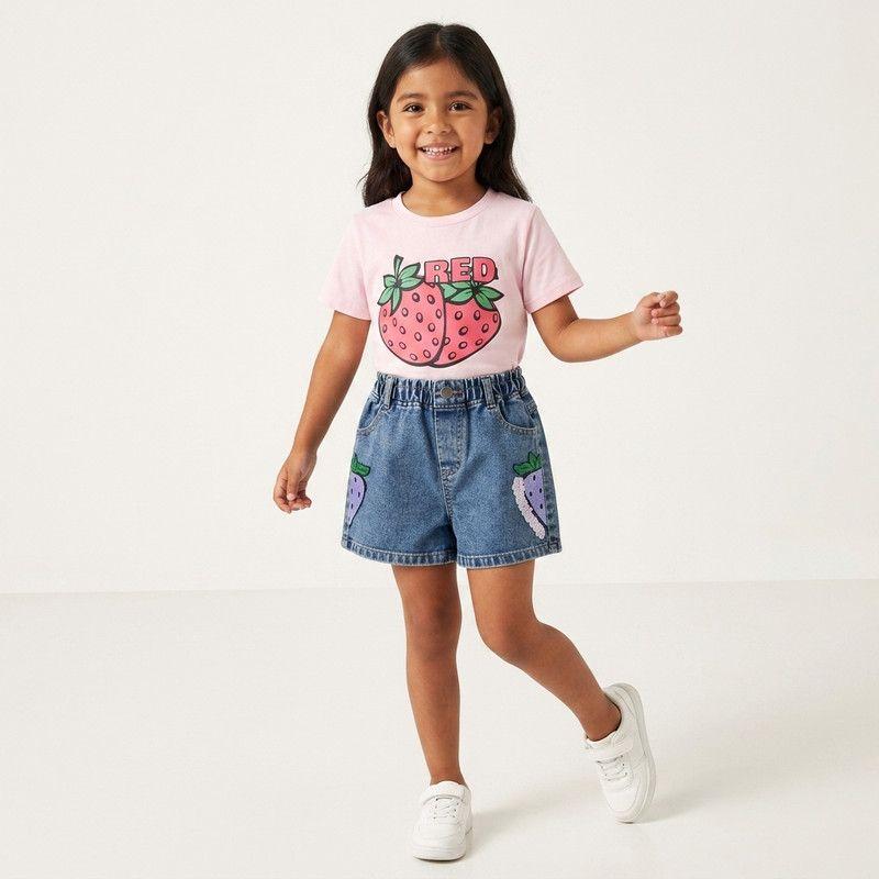 Conjunto De Polera + Short De Mezclilla Para Niñas Primavera Verano-2