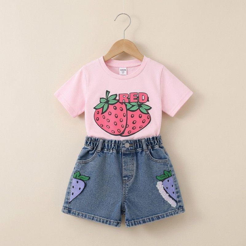 Conjunto De Polera + Short De Mezclilla Para Niñas Primavera Verano-3
