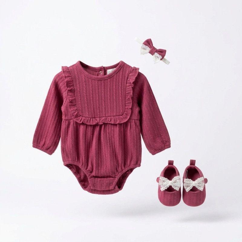 Conjunto De Body Manga Larga Y Zapatos + Diadema Primavera Verano-2