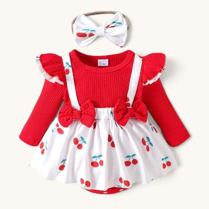 Conjunto De Body Vestido Manga Larga + Diadema Para Niñas Primavera Verano-0