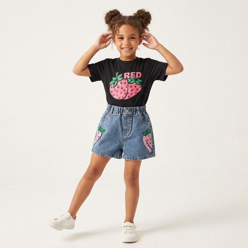 Conjunto De Polera + Short De Mezclilla Para Niñas Primavera Verano-1