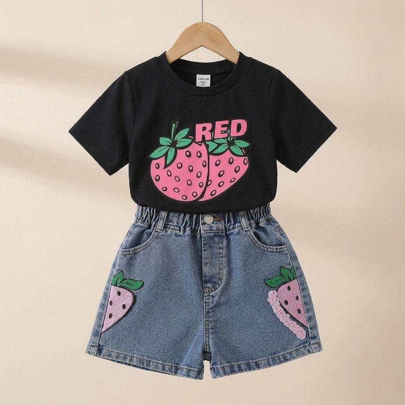 Conjunto De Polera + Short De Mezclilla Para Niñas Primavera Verano-3
