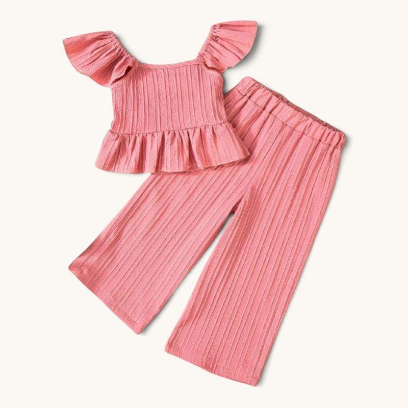 Conjunto De Top + Pantalon Para Niñas Primavera Verano-0