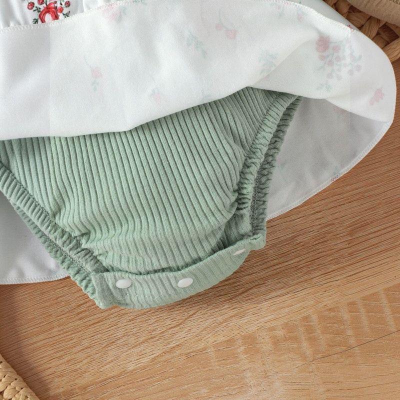 Conjunto De Body Vestido Manga Larga + Diadema Para Niñas Primavera Verano-2