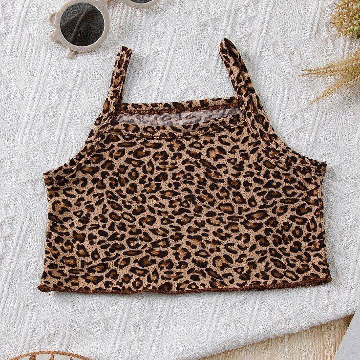 Conjunto De Top + Pantalon De Animal Print Para Niñas Primavera Verano-3