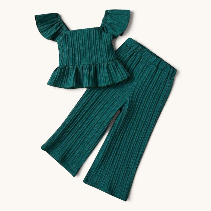 Conjunto De Top + Pantalon Para Niñas Primavera Verano-0