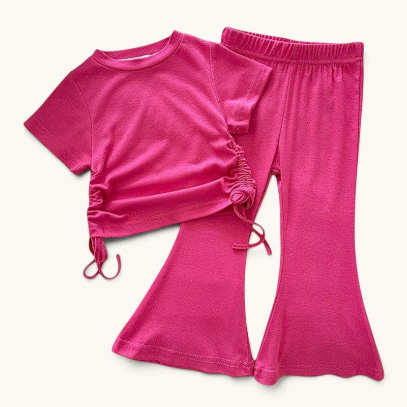 Conjunto De Polera + Pantalon De Pata Ancha Para Niñas Primavera Verano-0