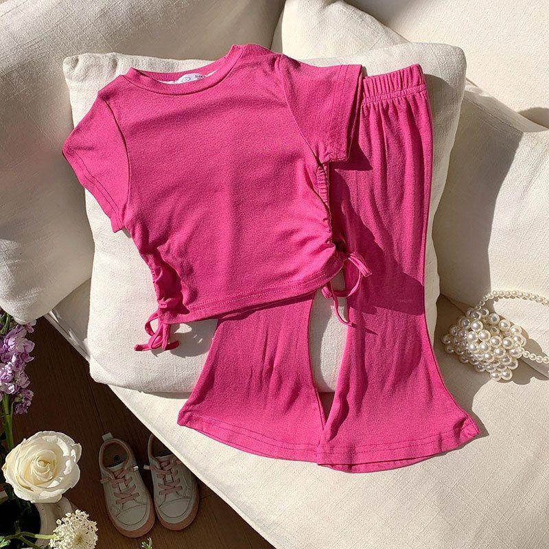 Conjunto De Polera + Pantalon De Pata Ancha Para Niñas Primavera Verano-1
