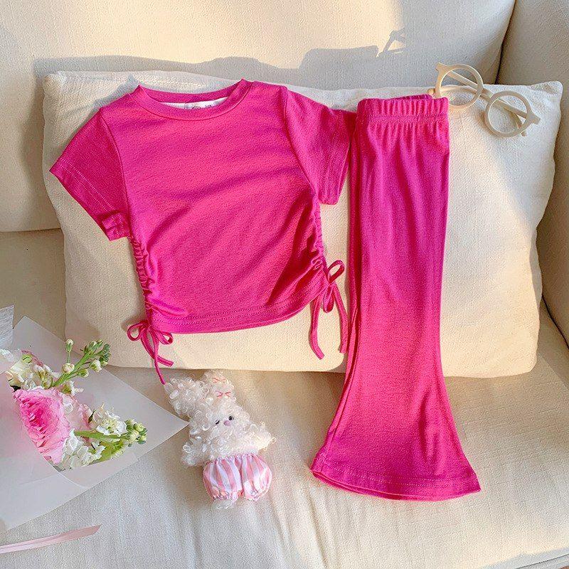 Conjunto De Polera + Pantalon De Pata Ancha Para Niñas Primavera Verano-2