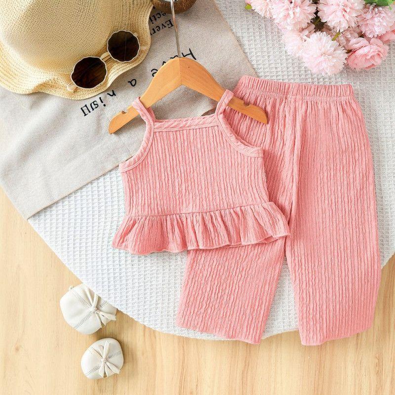 Conjunto De Top Con Tirantes + Pantalon Para Niñas Primavera Verano-4