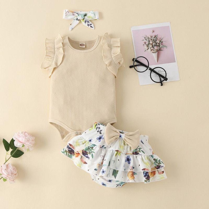 Conjunto De Body Manga Corta + Calzon Y Diadema Para Niñas Primavera Verano-1