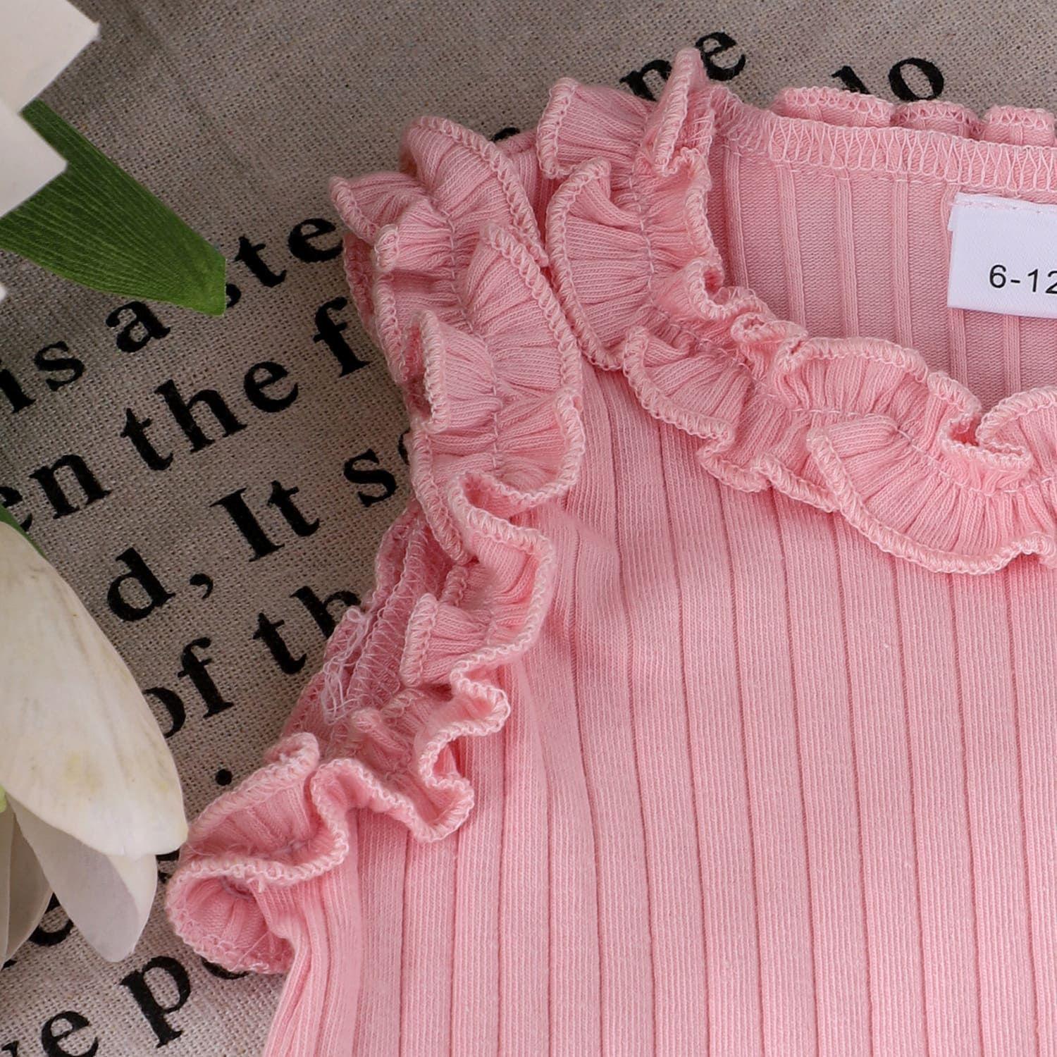 Conjunto De 3 Prendas Polera Rosado Falda De Mezclilla Y Cinturon CJ006-5