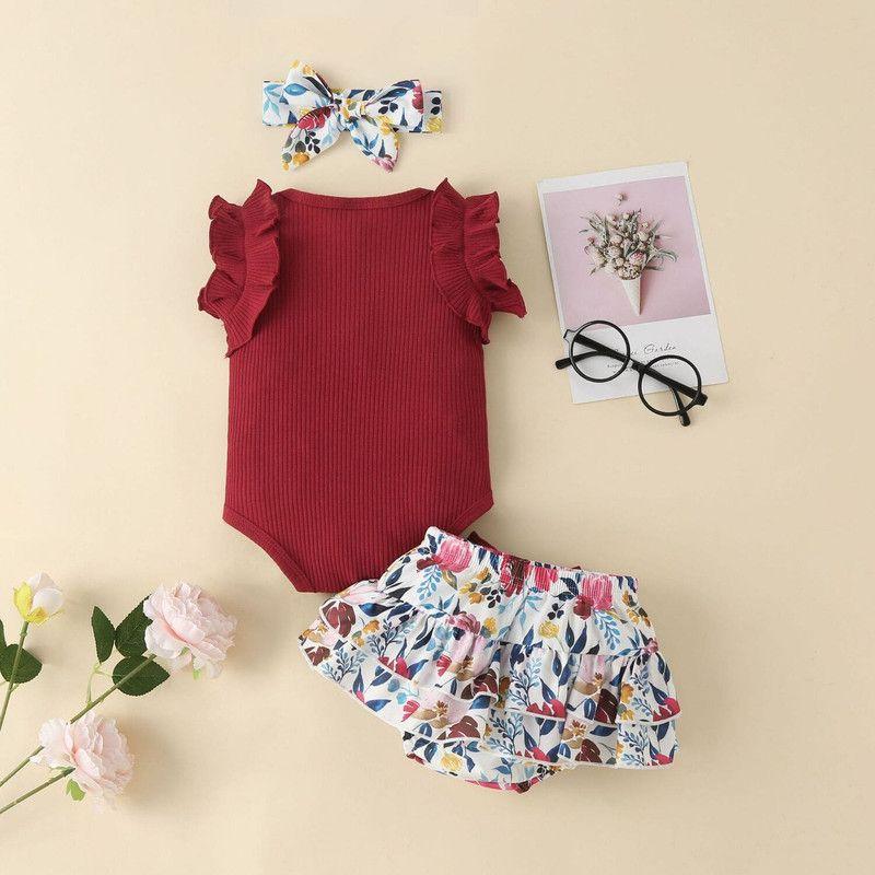 Conjunto De Body Manga Corta + Calzon Y Diadema Para Niñas Primavera Verano-4