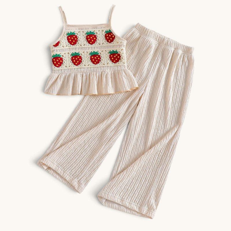 Conjunto De Top Con Tirantes + Pantalon Para Niñas Primavera Verano-0