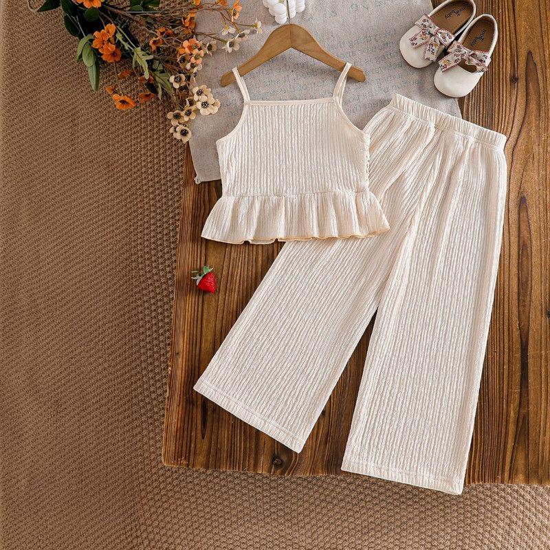 Conjunto De Top Con Tirantes + Pantalon Para Niñas Primavera Verano-5