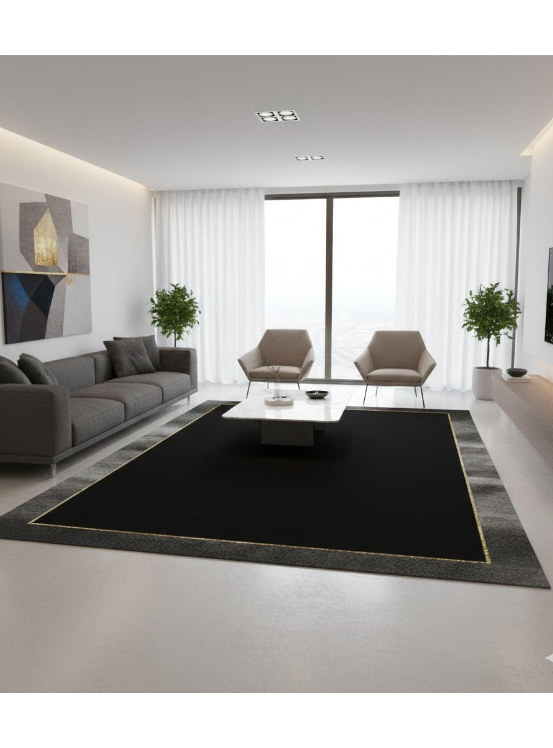 ALFOMBRA RECTANGULAR ANTIDESLIZANTE CON DISE O NEGRO Y GRIS 200CMX240CM WYM-2