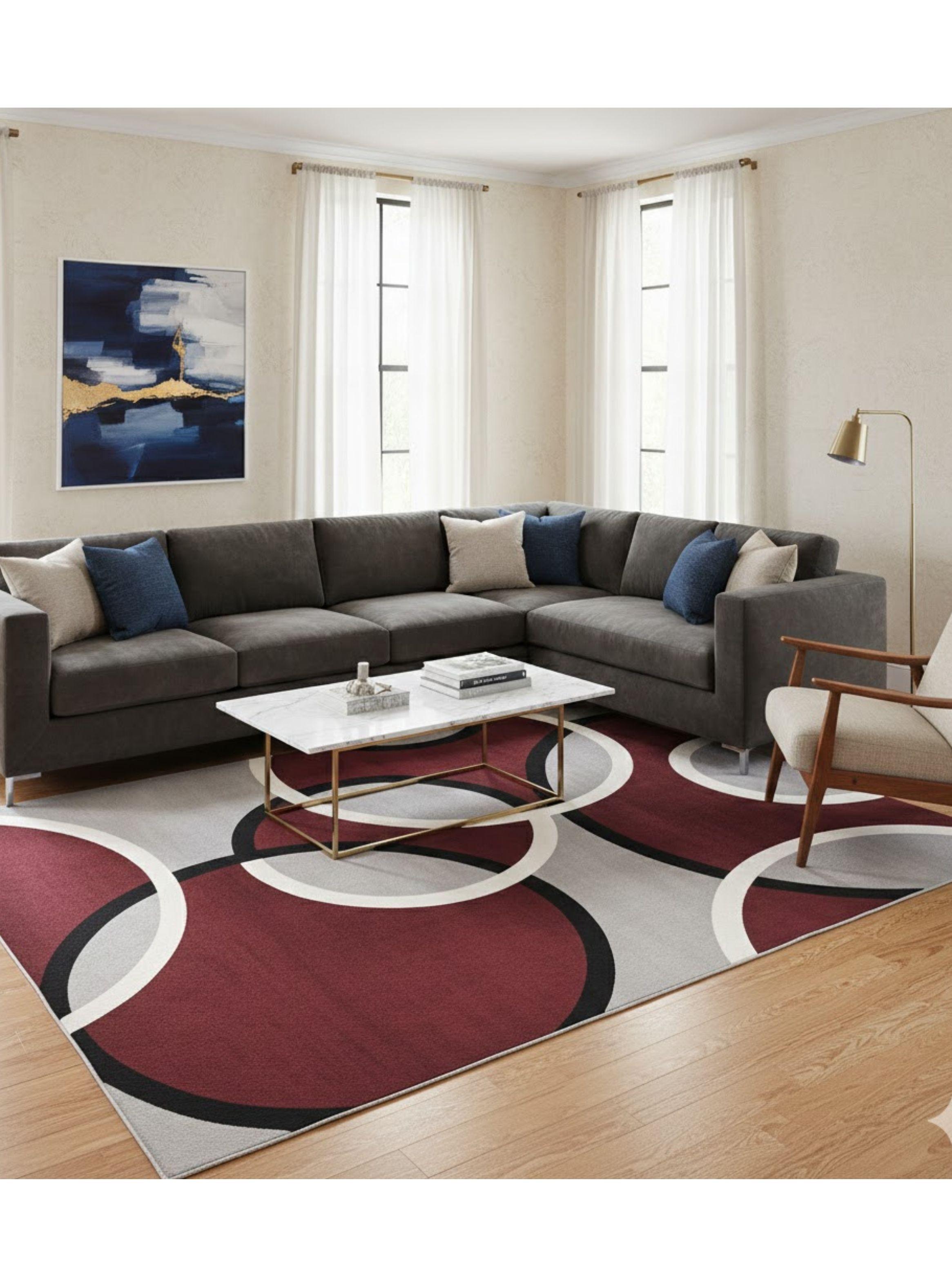 ALFOMBRA RECTANGULAR ANTIDESLIZANTE CON DISE O CIRCULOS BURDEO 160CMX200CM WYM-2