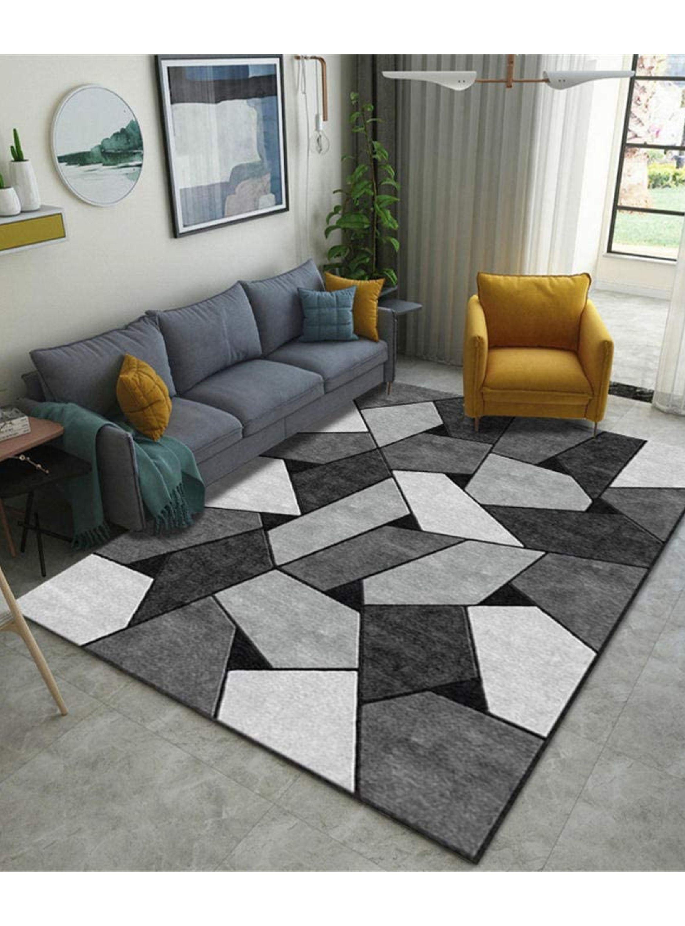 ALFOMBRA RECTANGULAR ANTIDESLIZANTE CON DISE O GRIS PIEDRA 200CMX240CM WYM-2