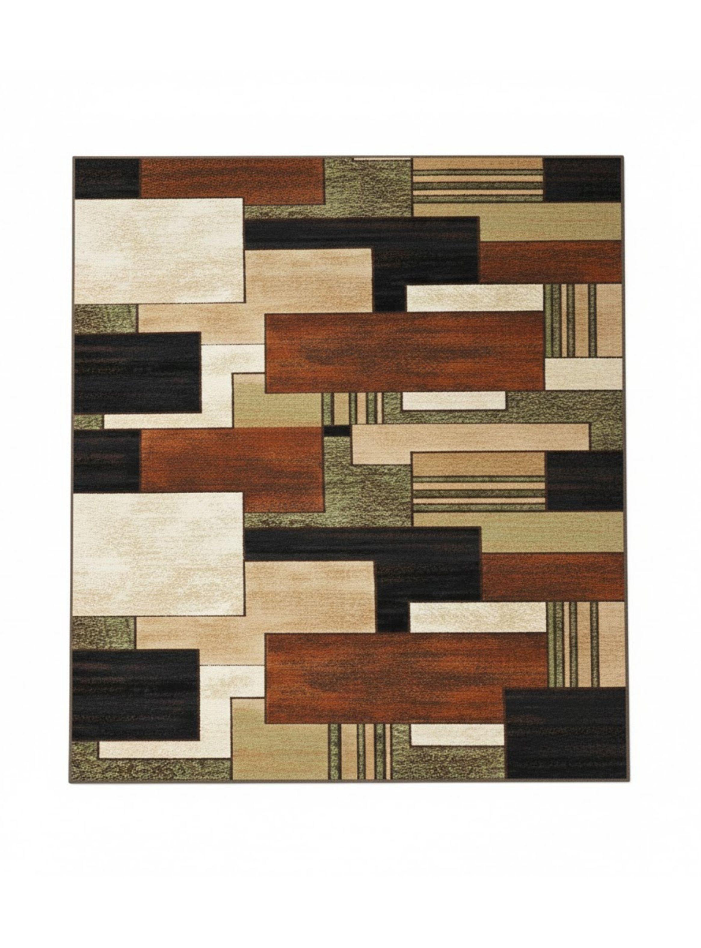 ALFOMBRA RECTANGULAR ANTIDESLIZANTE CON DISE O CAFE BLOQUES 200CMX240CM WYM-0