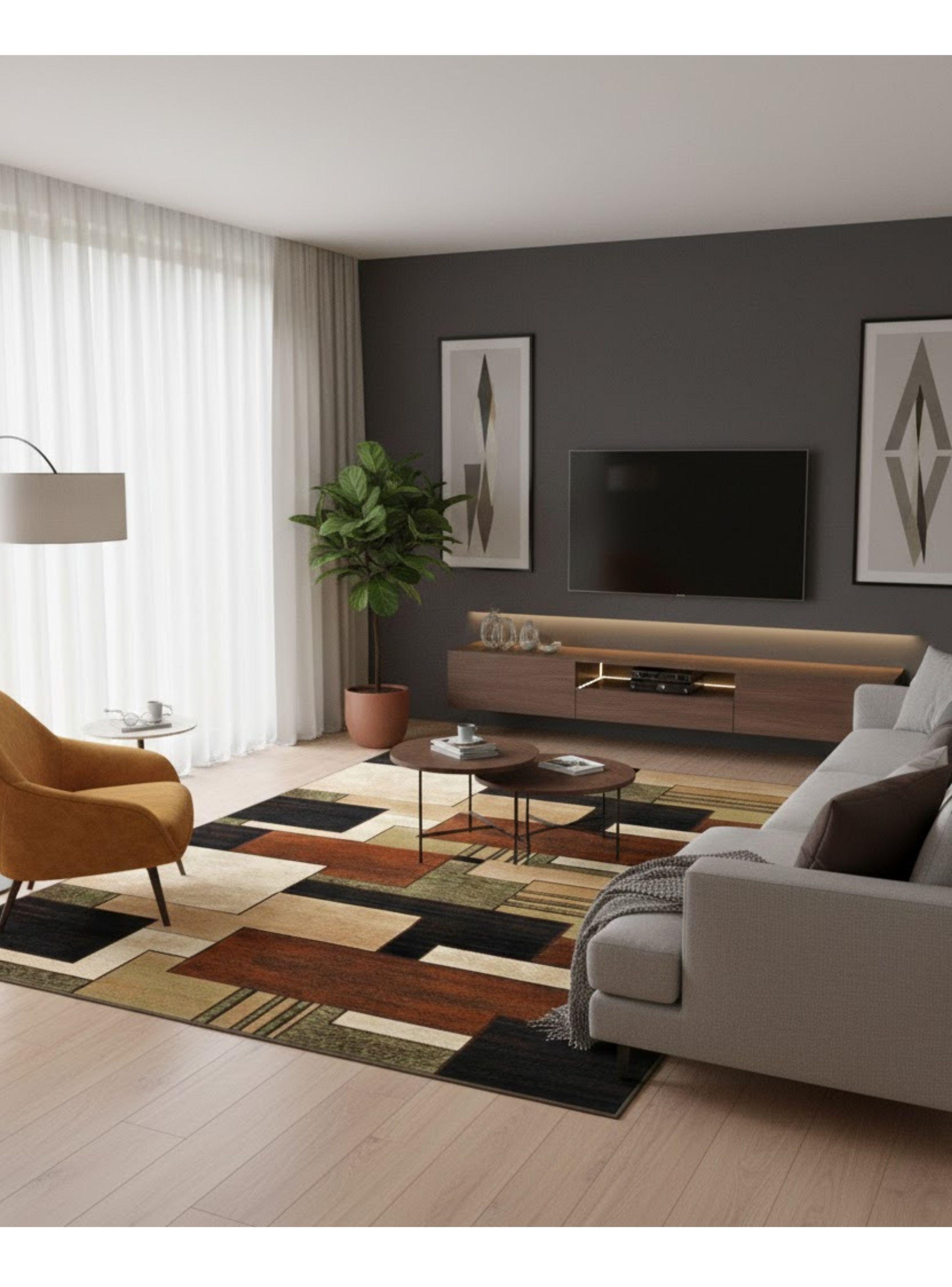 ALFOMBRA RECTANGULAR ANTIDESLIZANTE CON DISE O CAFE BLOQUES 200CMX240CM WYM-1