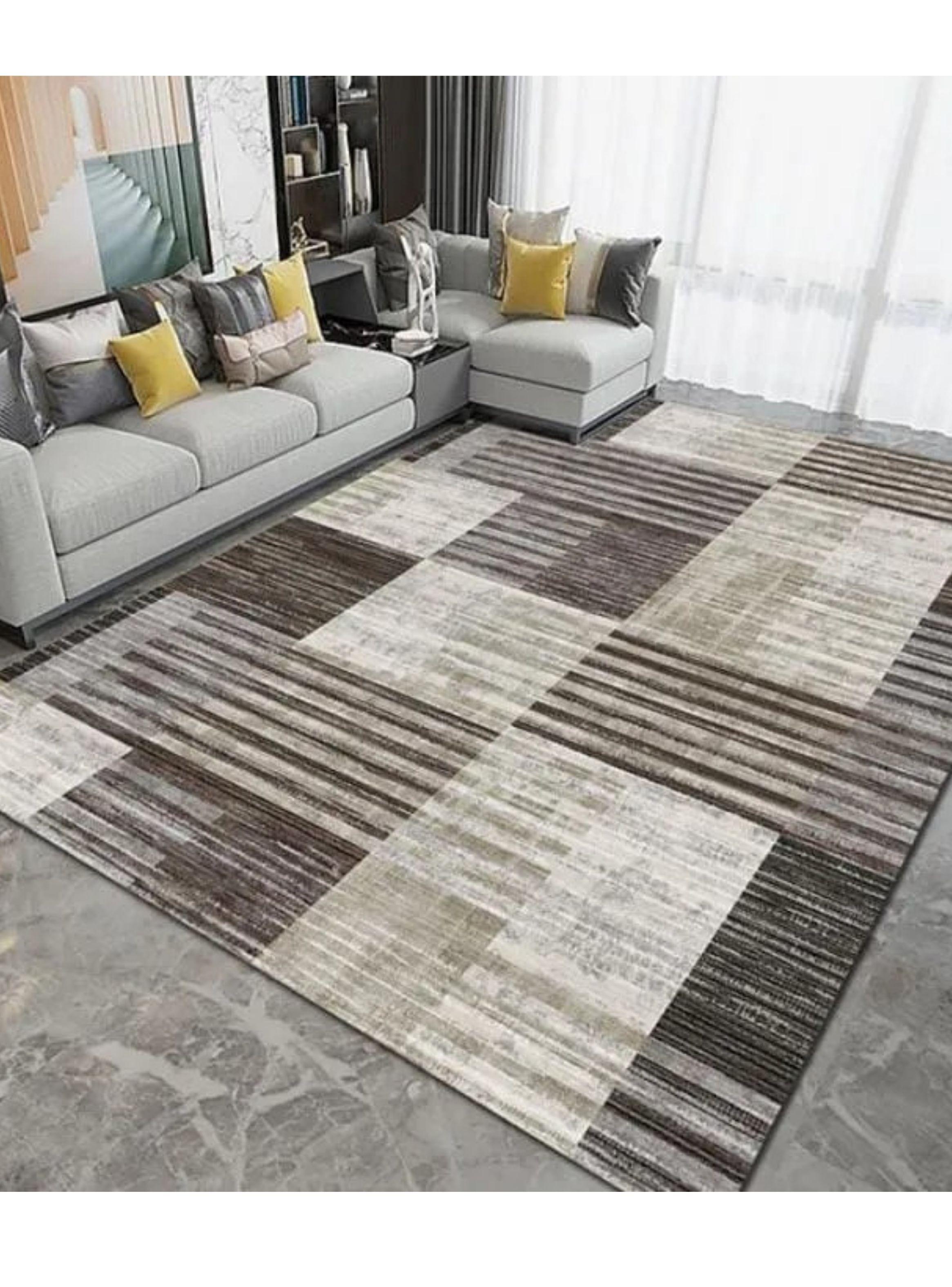 ALFOMBRA RECTANGULAR ANTIDESLIZANTE CON DISE O RAYAS CAFE 200CMX240CM WYM-2