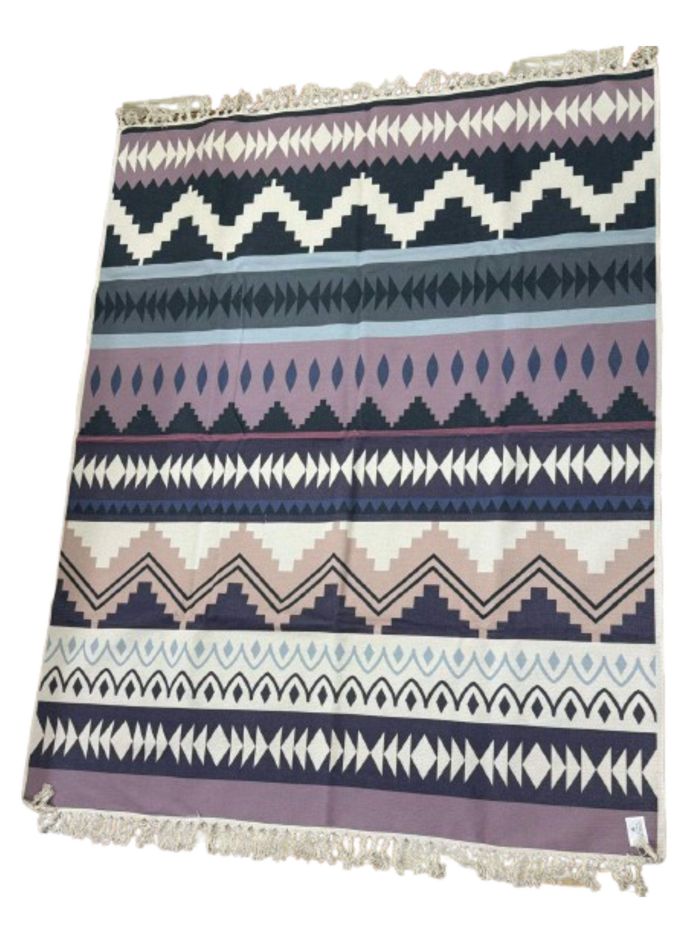 ALFOMBRA DE ALGODON Y LINO GRIS CON DISENO ESTILO VINTAGE 160cm x 200cm DN-0