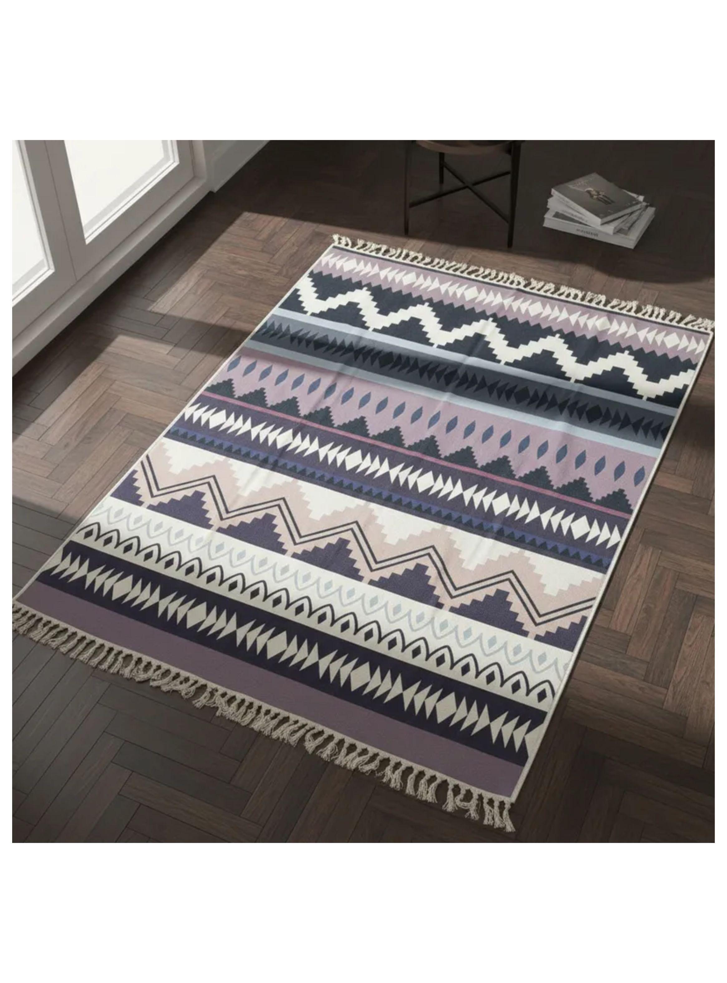 ALFOMBRA DE ALGODON Y LINO GRIS CON DISENO ESTILO VINTAGE 160cm x 200cm DN-3