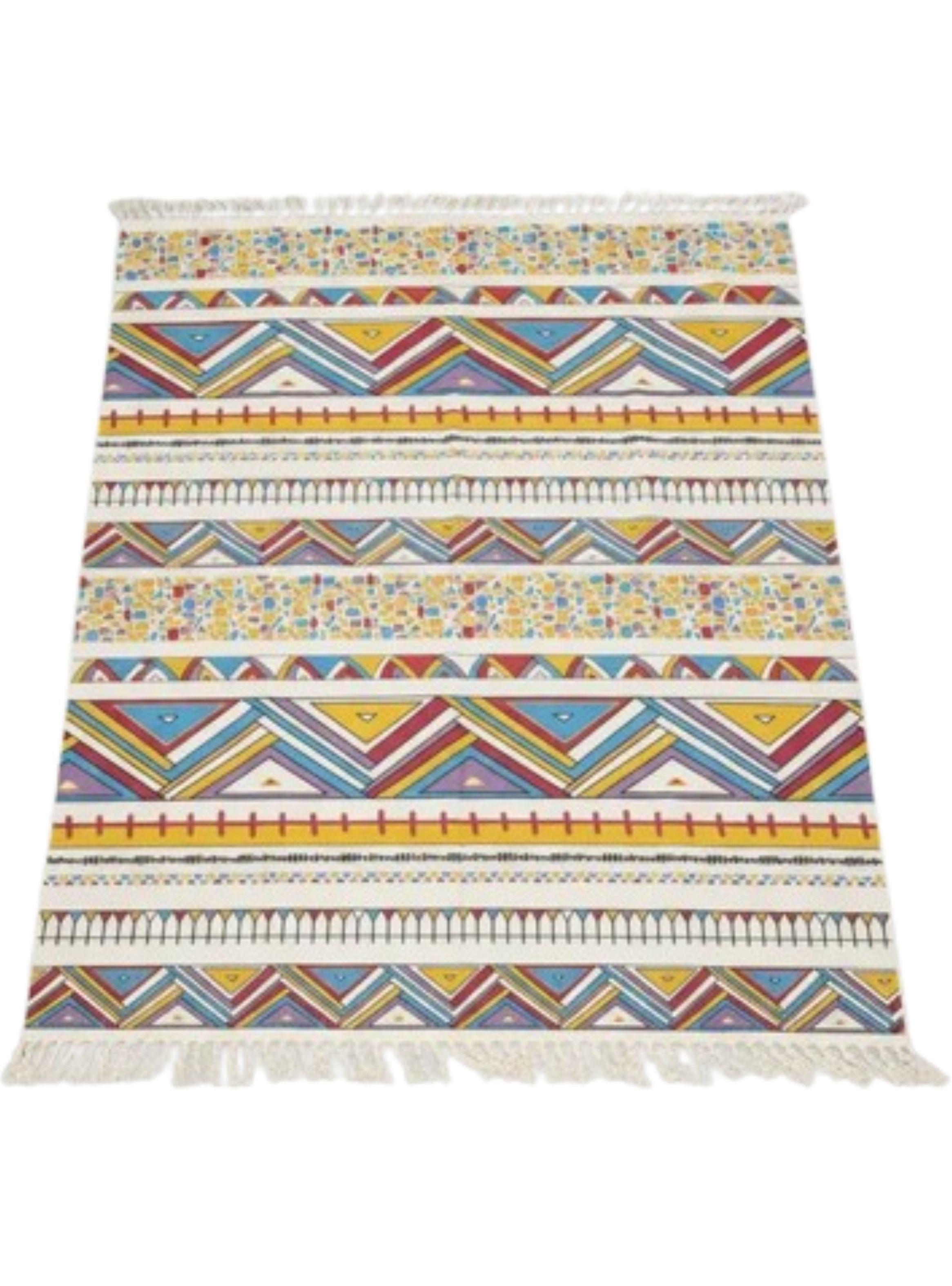 ALFOMBRA DE ALGODON Y LINO GRIS CON DISENO ESTILO VINTAGE 160cm x 200cm DN-0