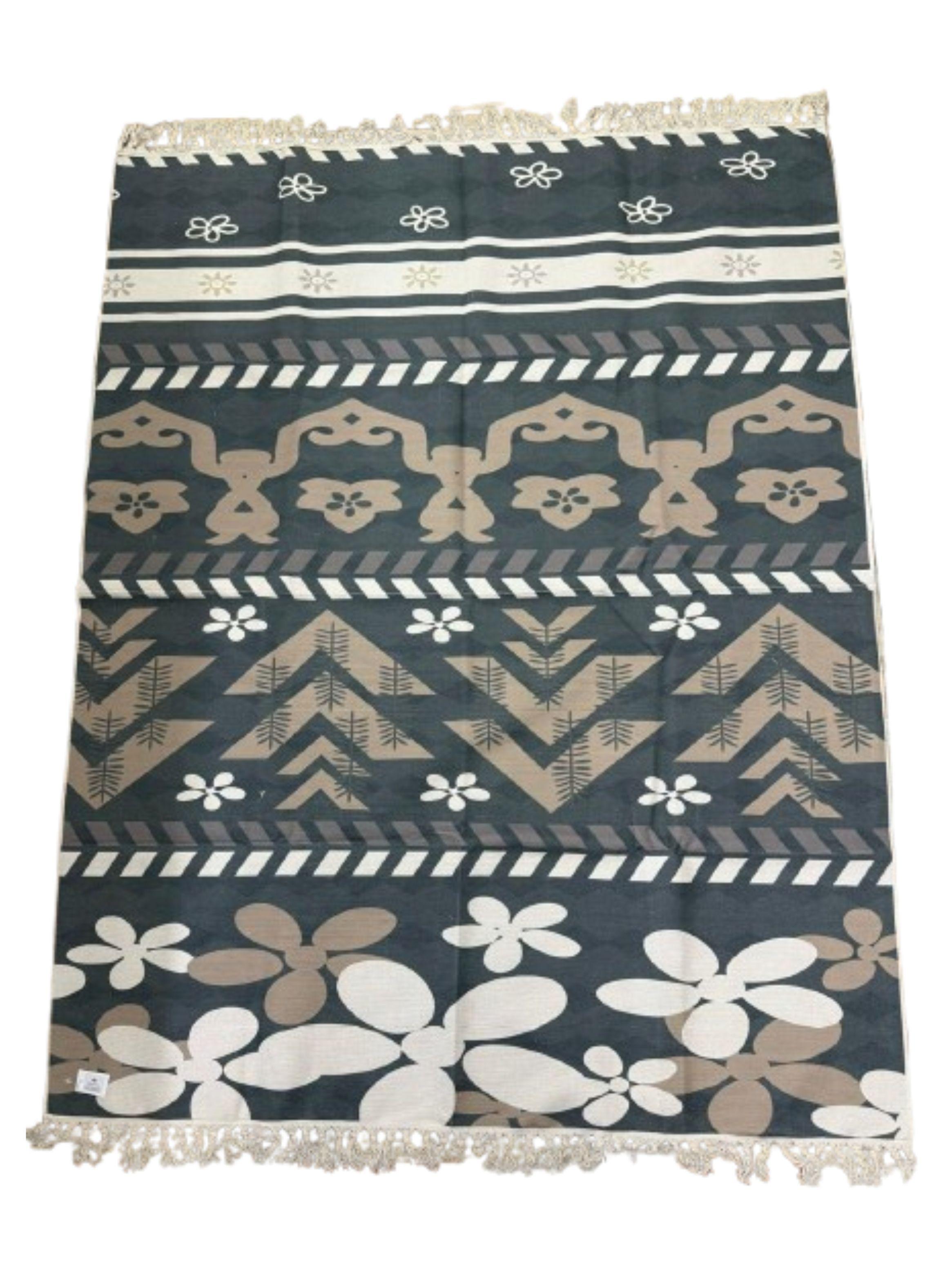 ALFOMBRA DE ALGODON Y LINO GRIS CON DISENO ESTILO VINTAGE 160cm x 200cm DN-0