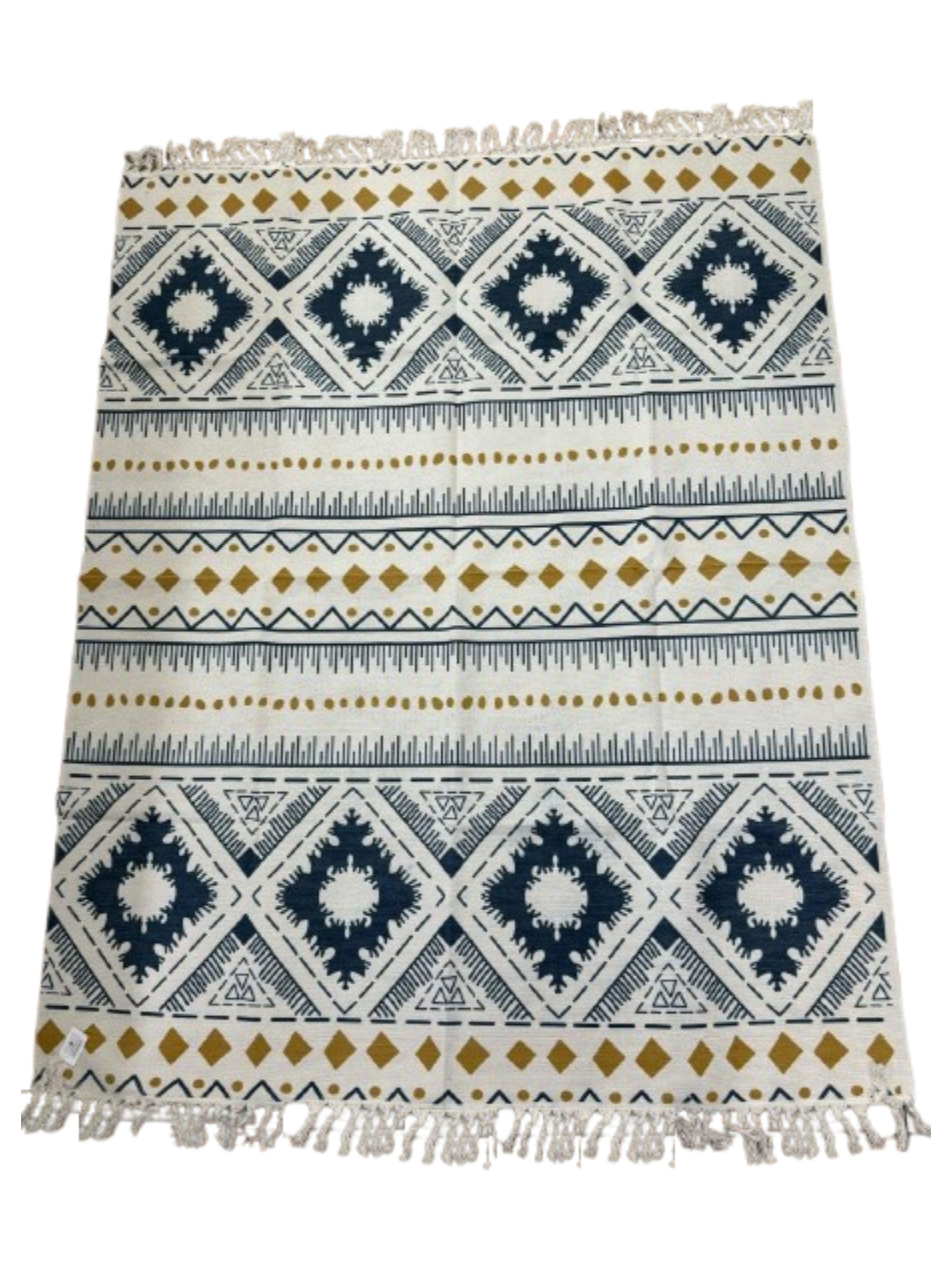 ALFOMBRA DE ALGODON Y LINO GRIS CON DISENO ESTILO VINTAGE 160cm x 200cm DN-0