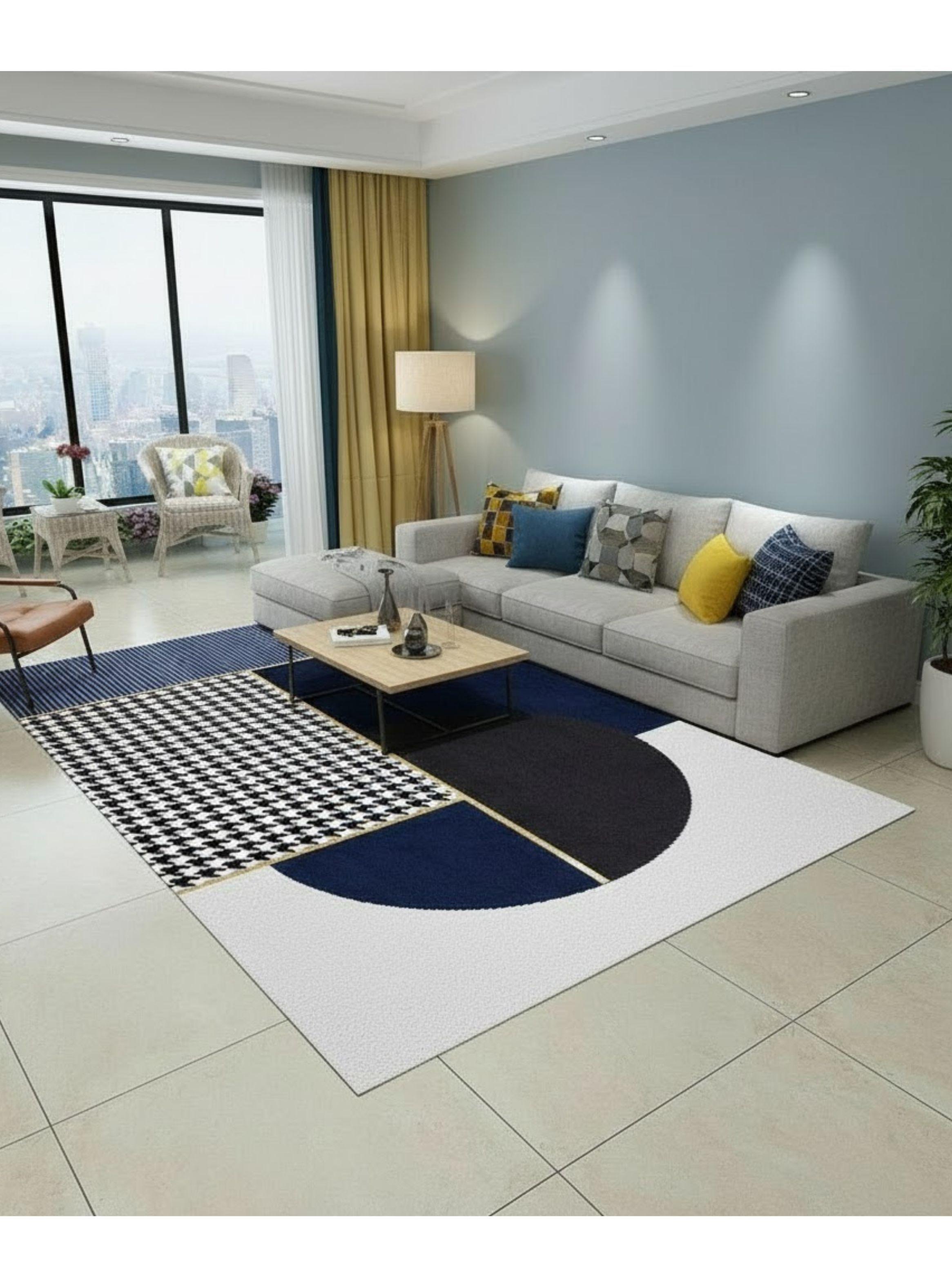 ALFOMBRA RECTANGULAR ANTIDESLIZANTE CON DISE O GEOMETRICO AZUL 160CMX200CM WYM-2