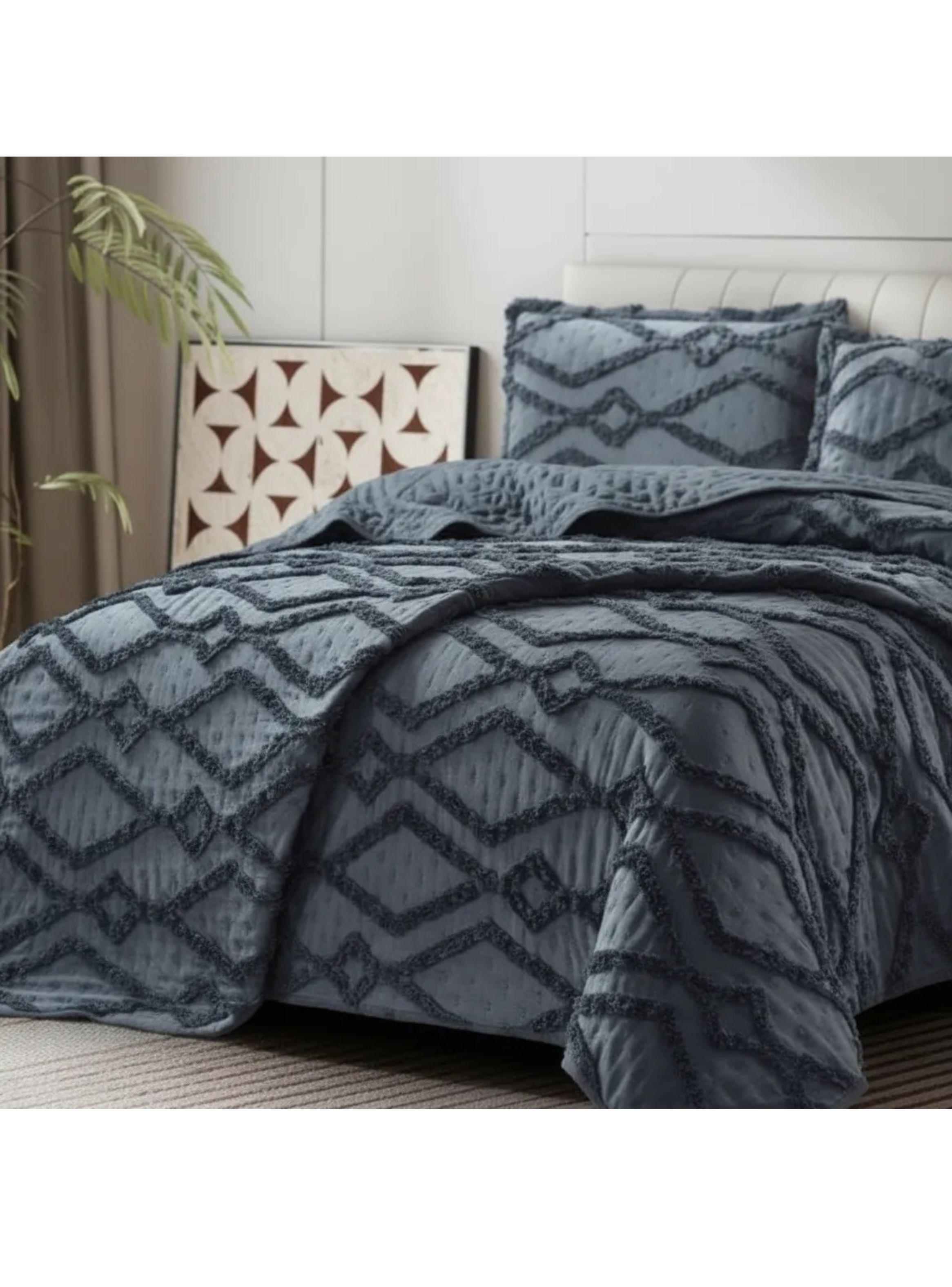 CUBRECAMA TUFTING KING DE VERANO ELEGANTE SERIE 2 DISENO GEOMETRICO ROMBO-2