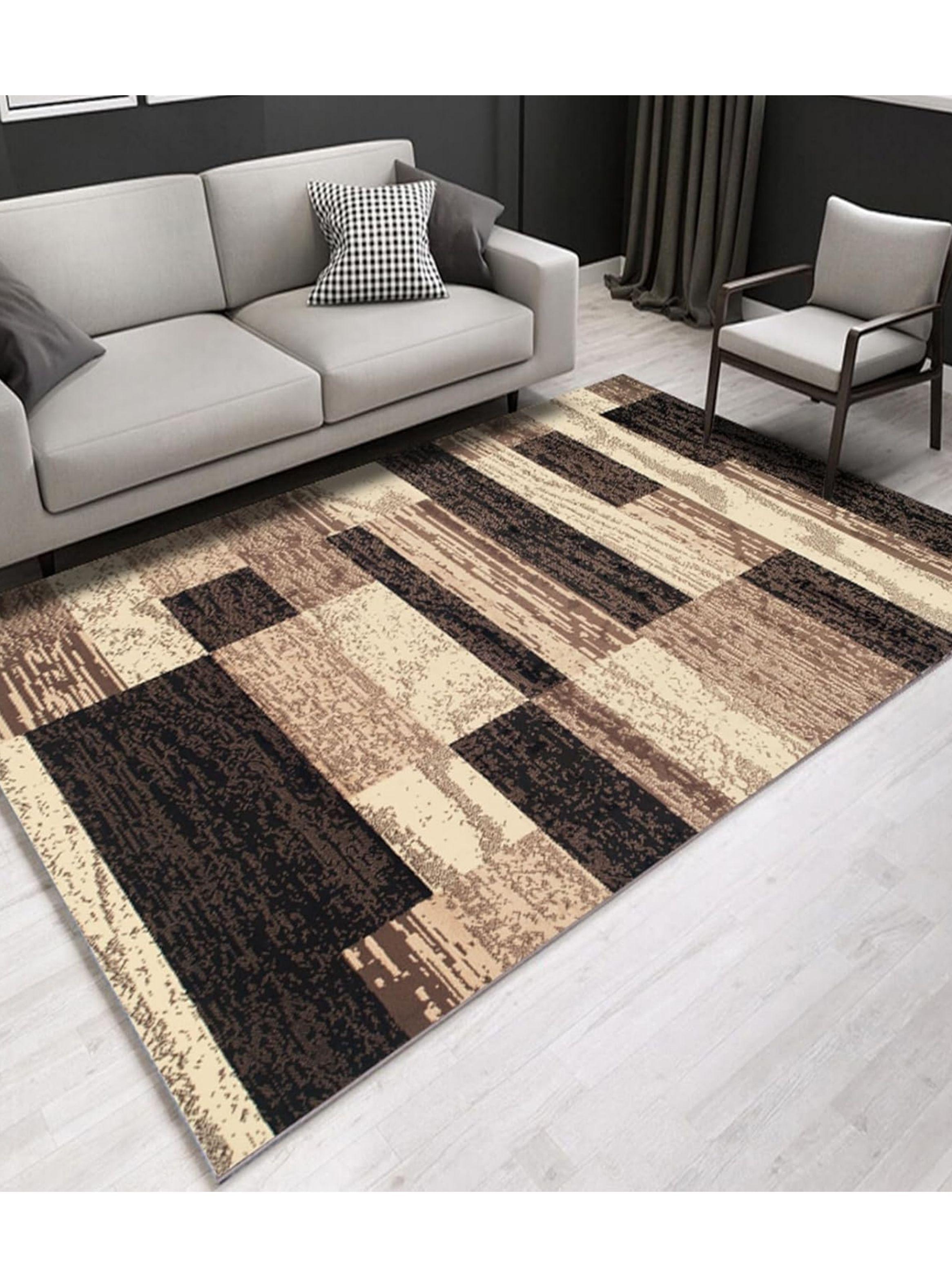 ALFOMBRA RECTANGULAR ANTIDESLIZANTE CON DISE O BLOQUES CAFE 200CMX240CM WYM-2