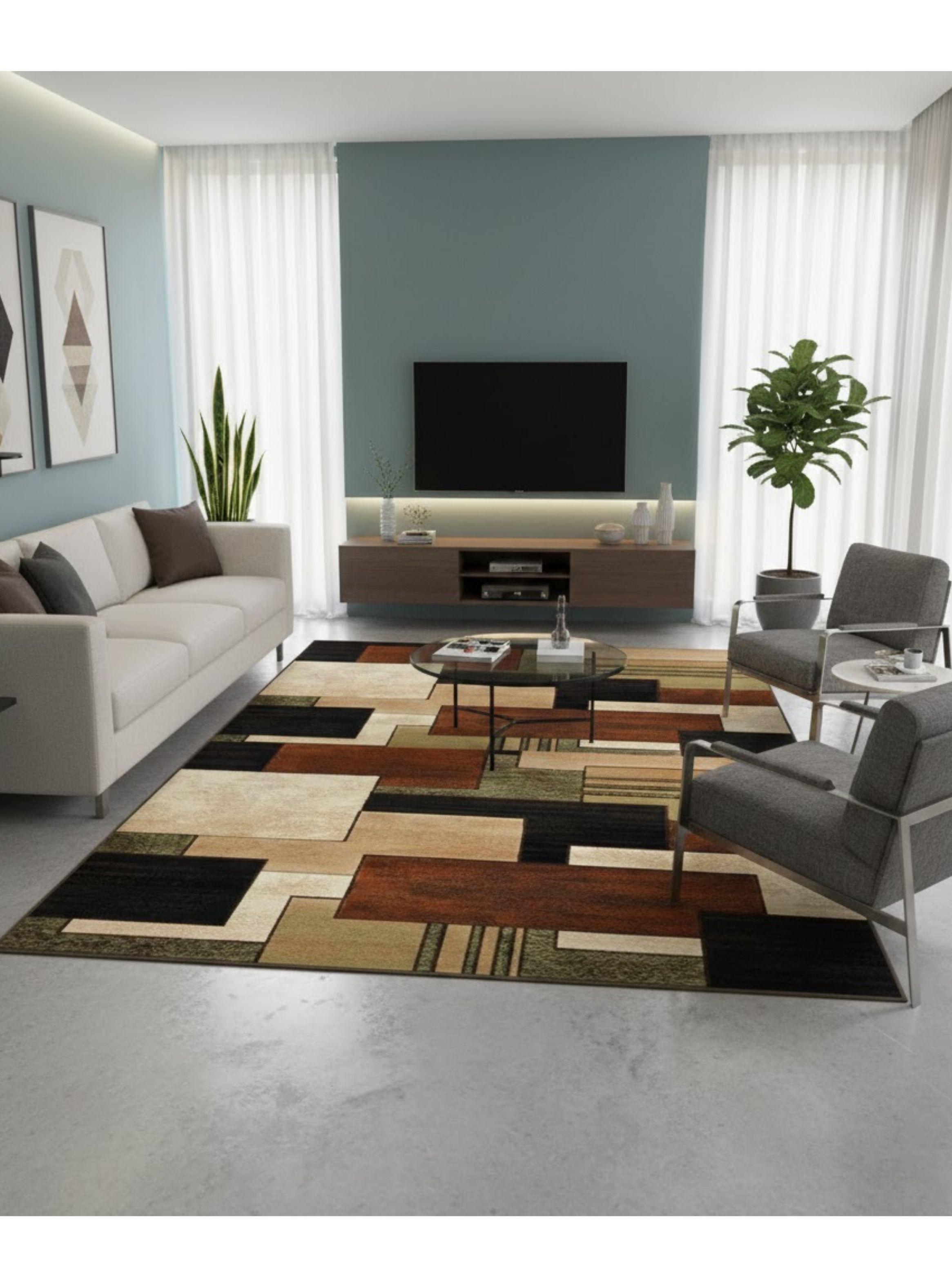 ALFOMBRA RECTANGULAR ANTIDESLIZANTE CON DISE O BLOQUES CAFE 160CMX200CM WYM-2