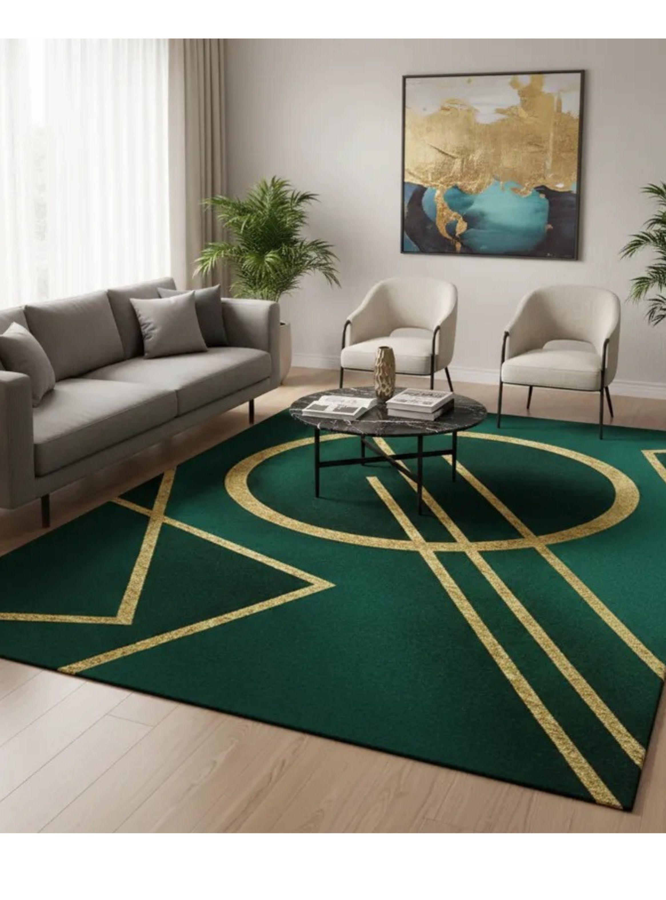 ALFOMBRA RECTANGULAR ANTIDESLIZANTE CON DISE O VERDE CON DORADO 160CMX200CM WYM-2