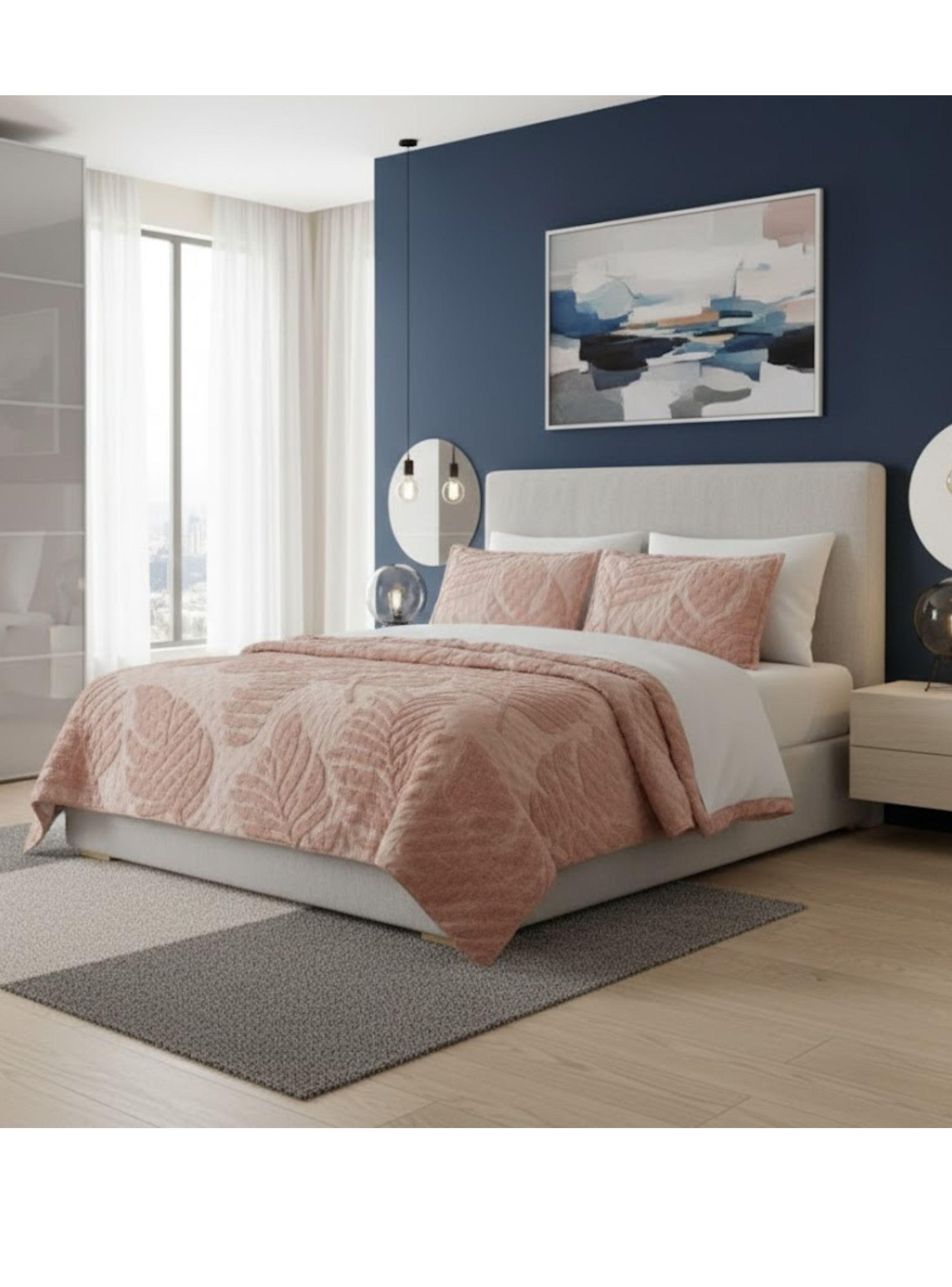 CUBRECAMA TUFTING KING DE VERANO ELEGANTE SERIE 3 DISE O DE HOJAS PALMAS-3