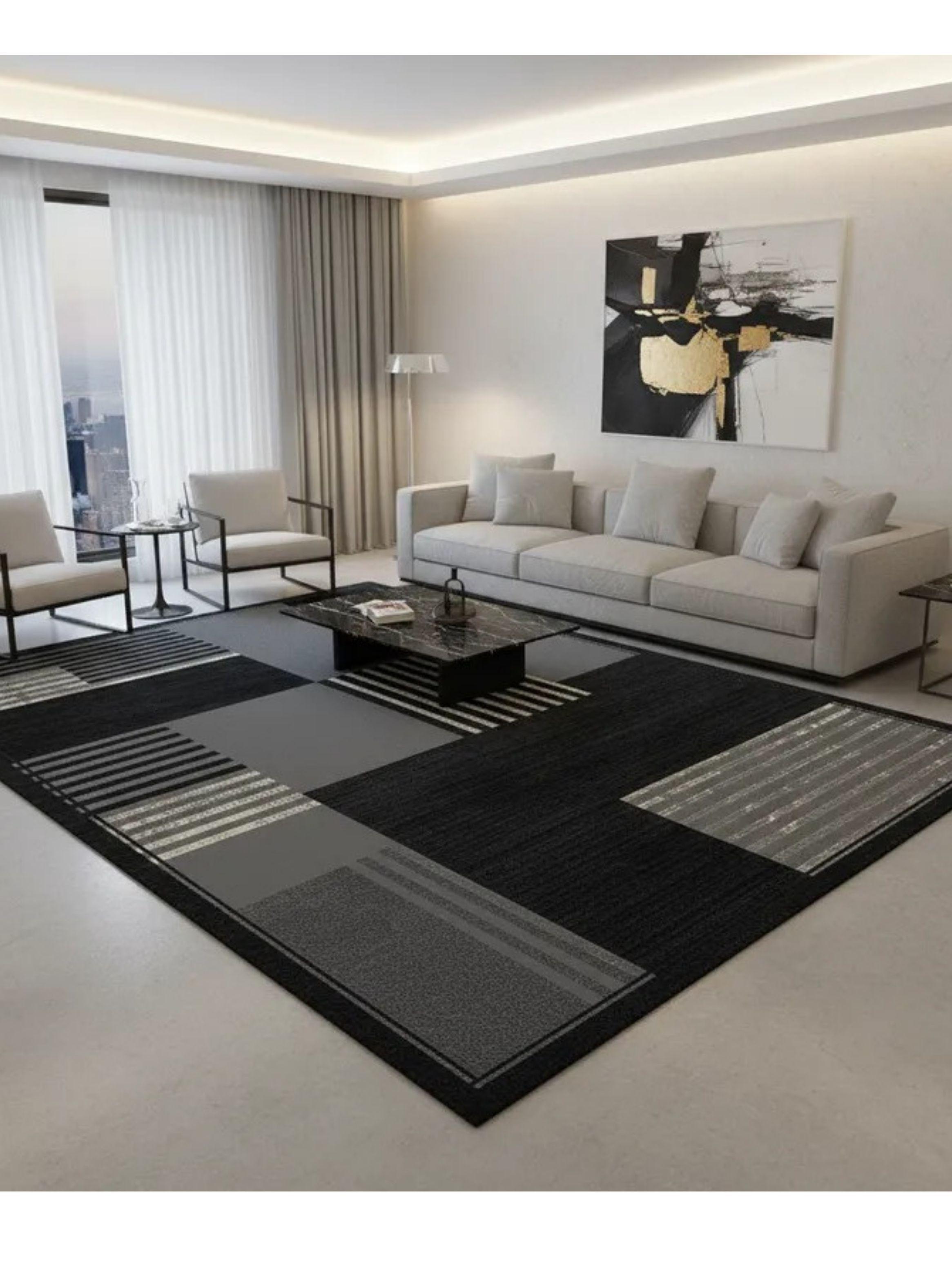 ALFOMBRA RECTANGULAR ANTIDESLIZANTE CON DISE O NEGRO LINEAS 160CMX200CM WYM-2