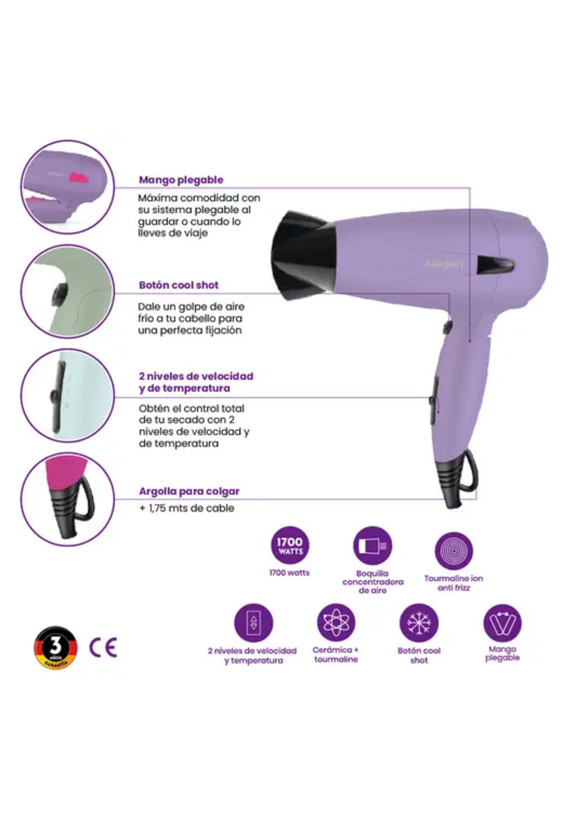 Secador Pelo Siegen SG-3012C61 1700W Plegable Viaje-4