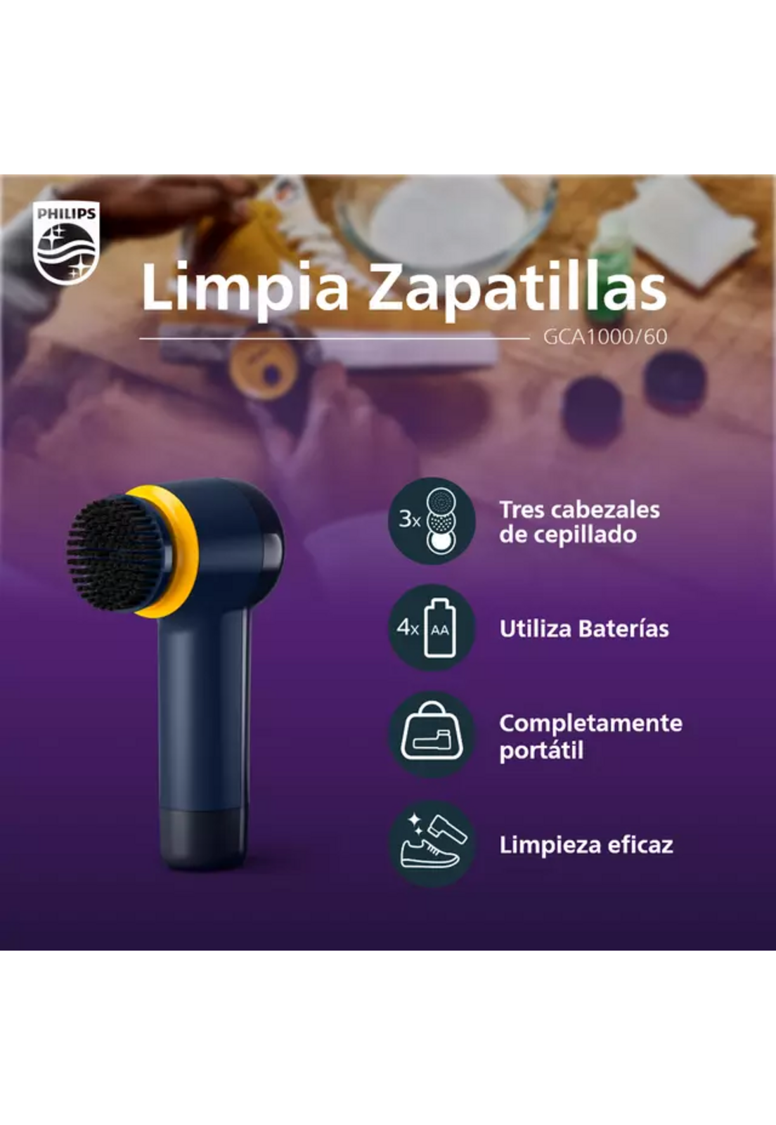 Limpiador Zapatillas Philips Eléctrico 3 Cepillos Negro-1